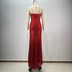 Drop-shaped Diamond Low-cut High Sitt Red Paillette Tube Coat And Dress