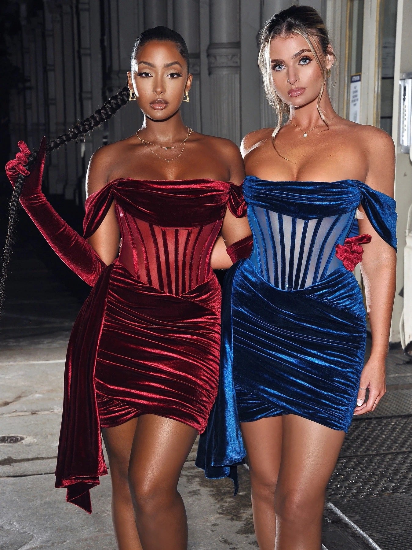 Women's Velvet With Breast Evening Dress