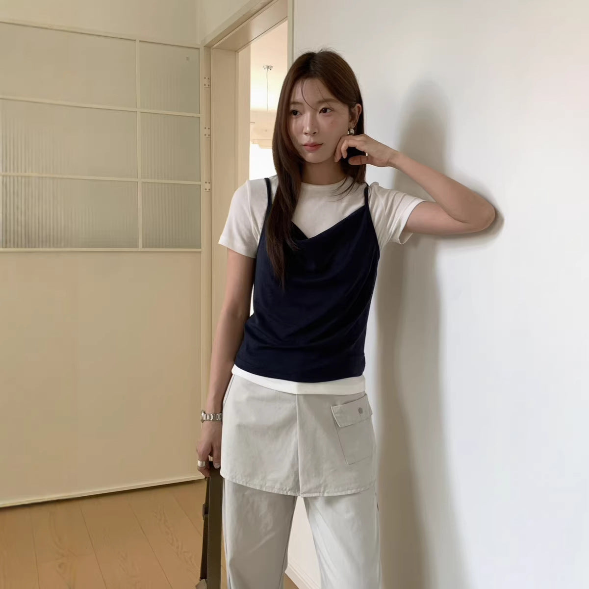 Fashionable Real Two-Piece Short-Sleeve Set In Lyocell