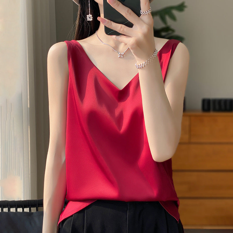 Sling Vest Inner Match Satin Silky Base Loose Sleeveless Top