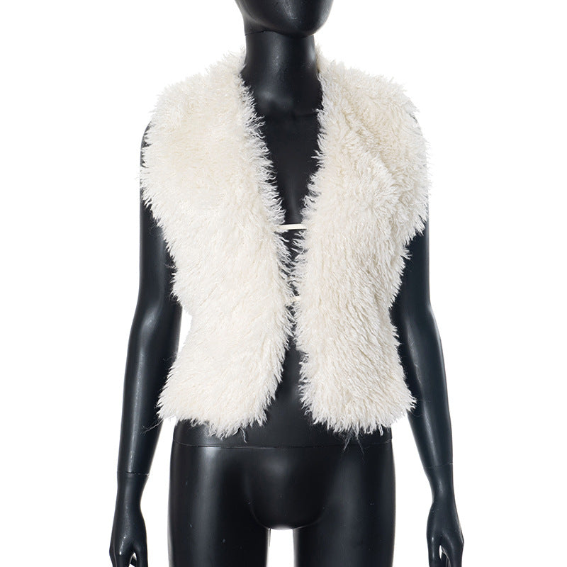 Bare Back Fur Collar Halter Vest