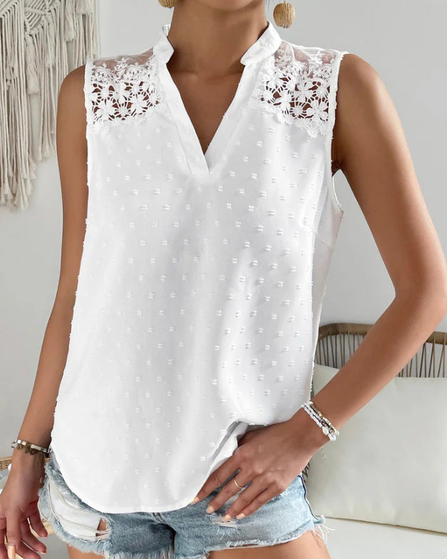 Solid Color Stand Collar V-Neck Jacquard Sleeveless Casual Vest