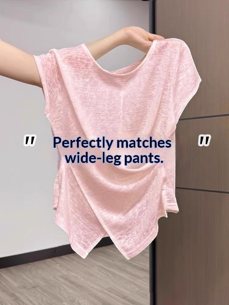 Korean-style Buttoned Crossover Hem Short-sleeve T-shirt