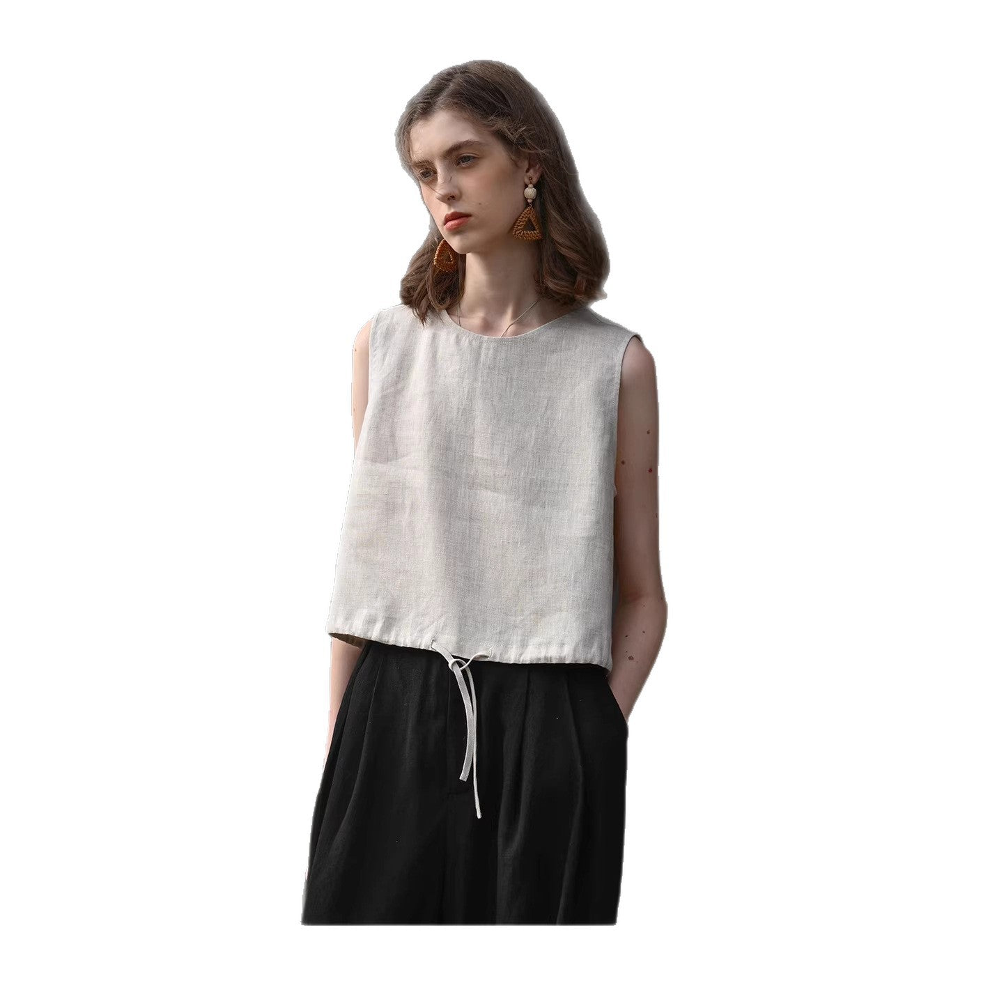 Short Sleeveless Casual Drawstring Womens Top