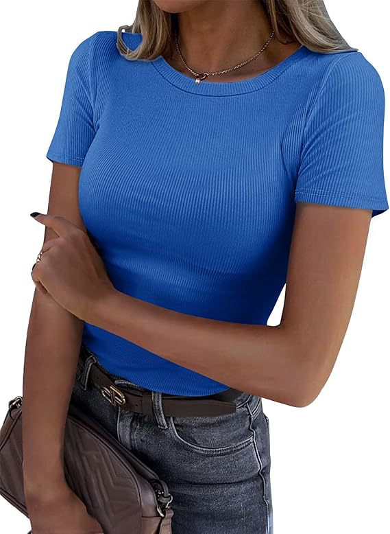 New Womens Long-Sleeve Stretch Crewneck Ribbed T-Shirt