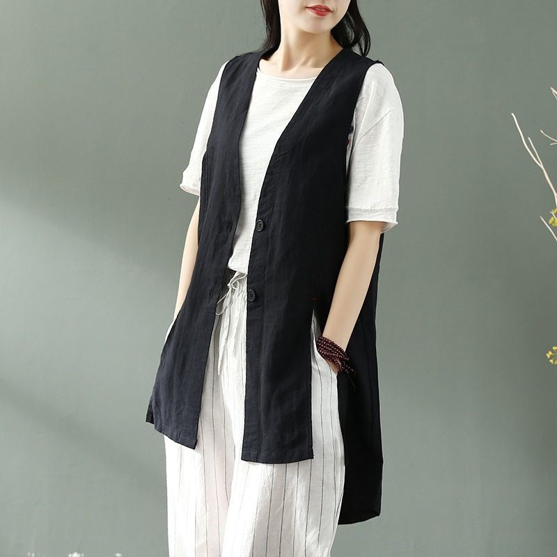 Women's Simple Artistic Loose Cotton-Linen Jacket Vest