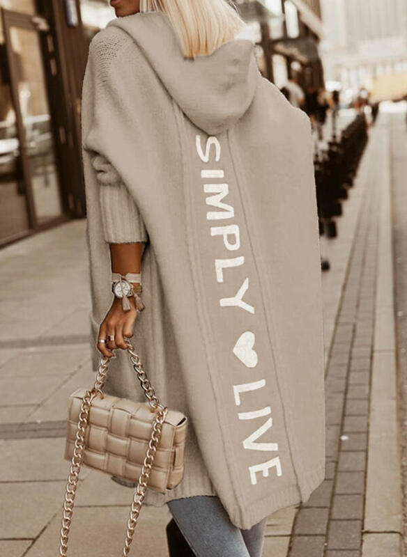 Hooded Loose Knit Mid-length Cardigan Jacket