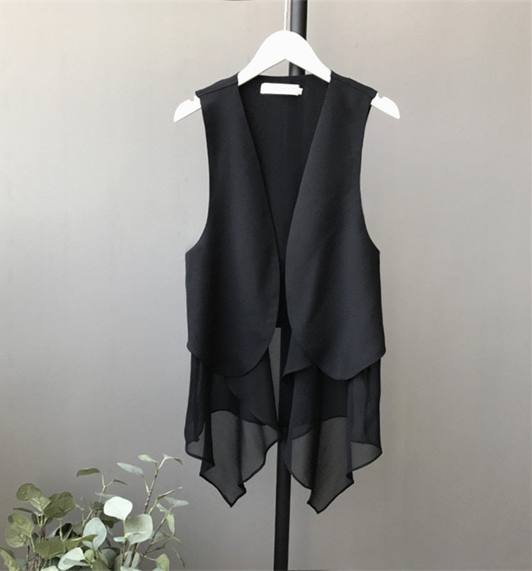 Korean-style Sleeveless Irregular Chiffon Vest Womens