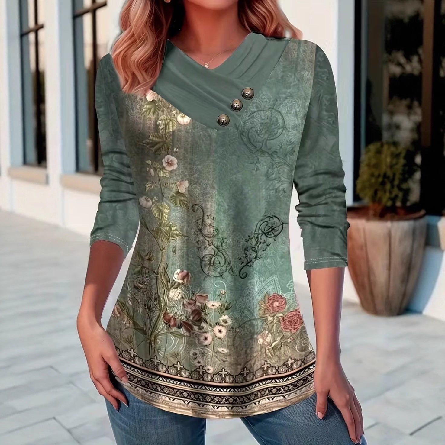 Long-sleeve T-shirt Hoodie Button-up Top Womens