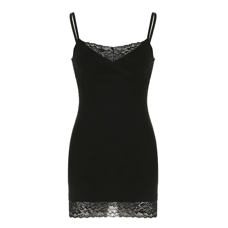 European And American Hot Girl Lace Stitching Sling Dress Women