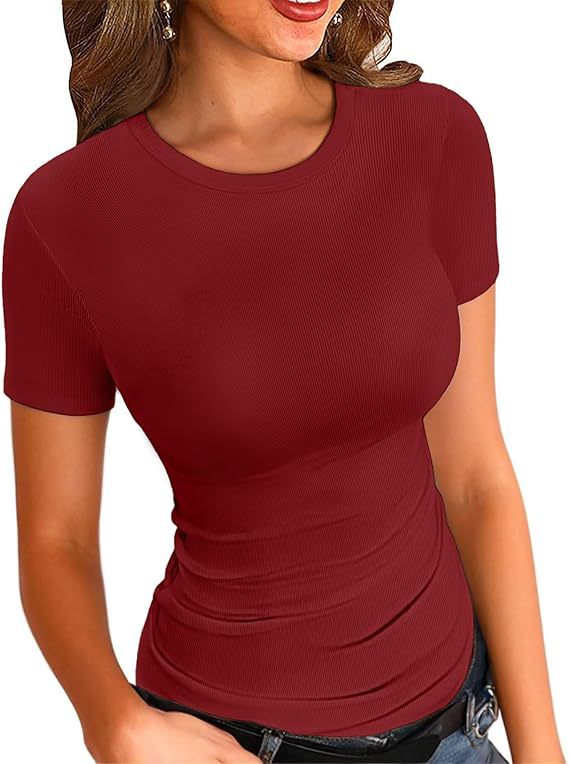 New Womens Long-Sleeve Stretch Crewneck Ribbed T-Shirt