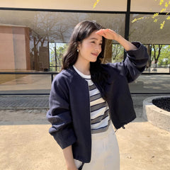 Lyocell Casual All-Match Commuter Round-Neck Zip-Up Short Jacket