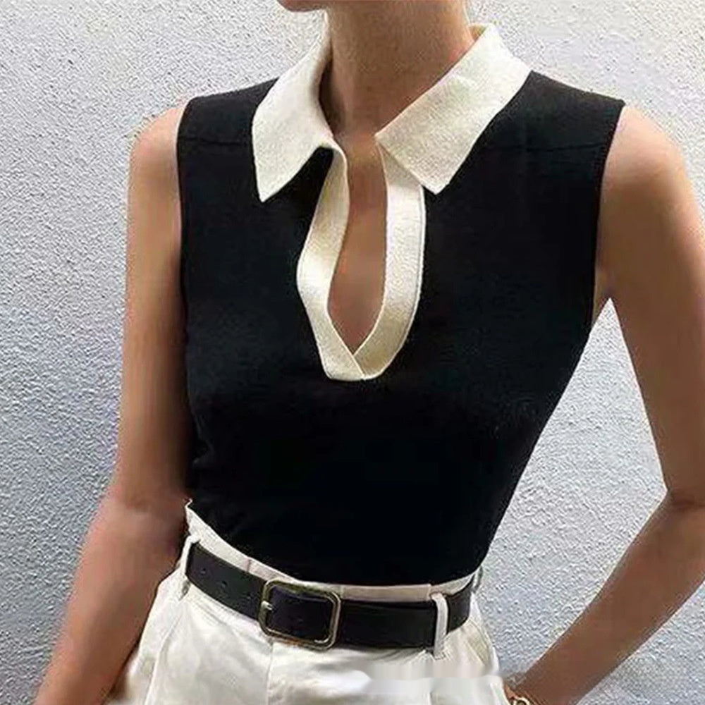 Solid Color Round Neck Pullover Women's Knitted Vest