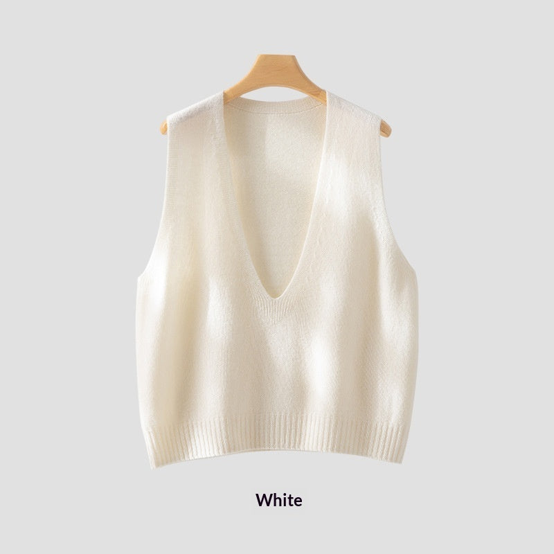 Elegant Deep V-neck Pure Wool Versatile Layered Knit Vest