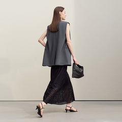 Commuter-Style Handmade 3D Calla Lily Embellished Shoulder-Padded Waistcoat