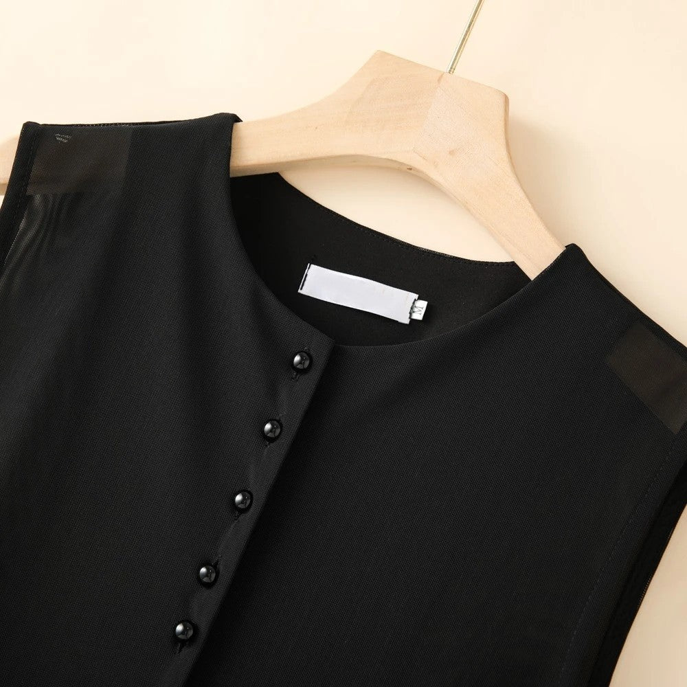 Versatile Sleeveless Womens Garment With Designer Touch Round-Neck Mesh Vest